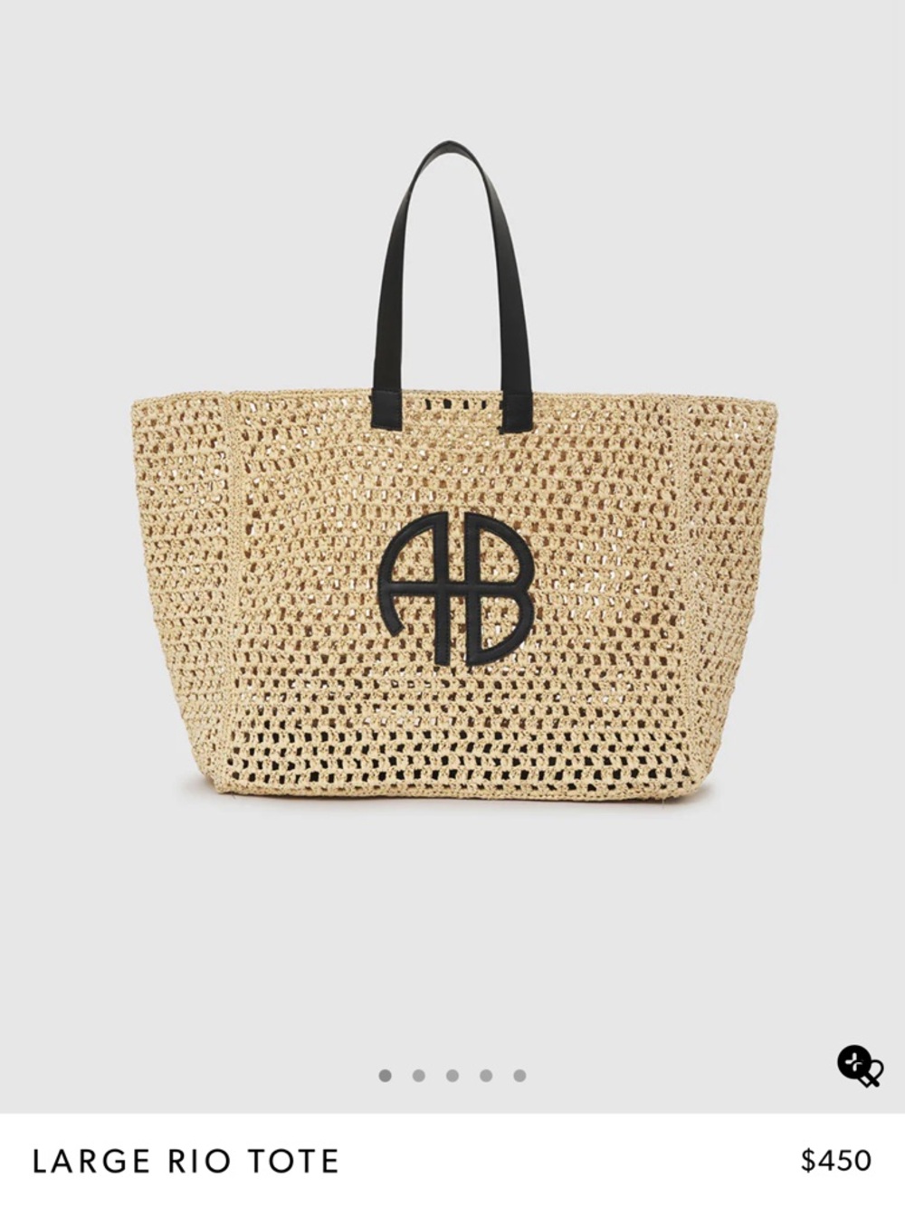 Anine Bing Natural Raffia Tote with Black Logo and Handles